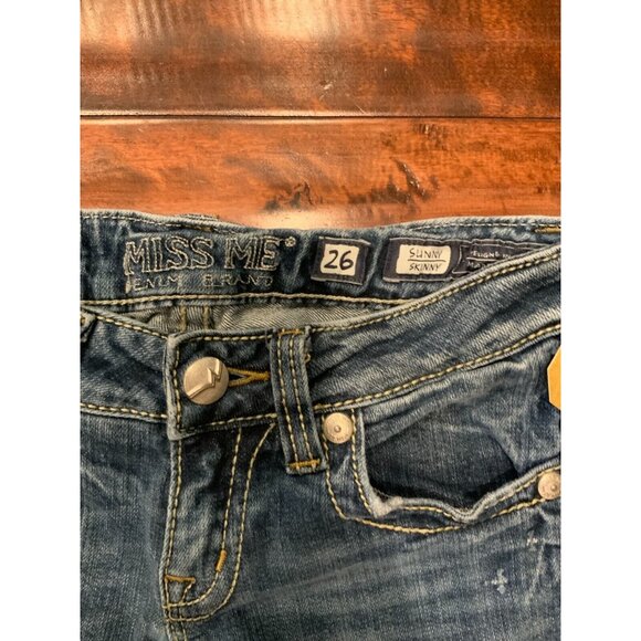 Miss Me "Skinny" Blue Medium Wash Denim Jeans W/ Embroidered Pockets, Size 26 - Picture 4 of 7